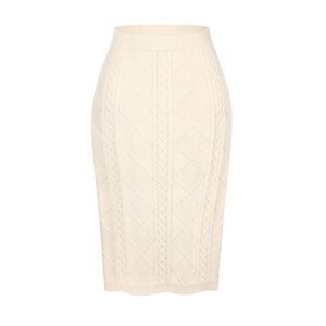 Ribbed Knit Midi Elastic High Waist Pencil Casual Sweater Skirt Beige